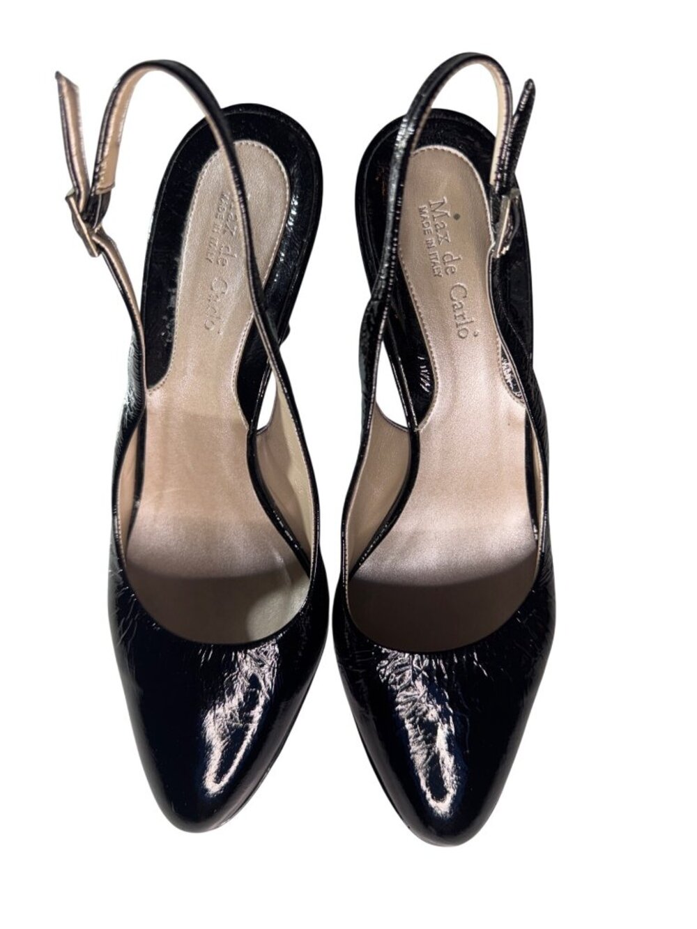 MAX DeCARLO Black Patent Leather Slingback Heels 9.5B Made In Italy - Picture 4 of 14
